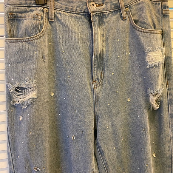 Rhinestone Wide Leg Jeans - Picture 8 of 11